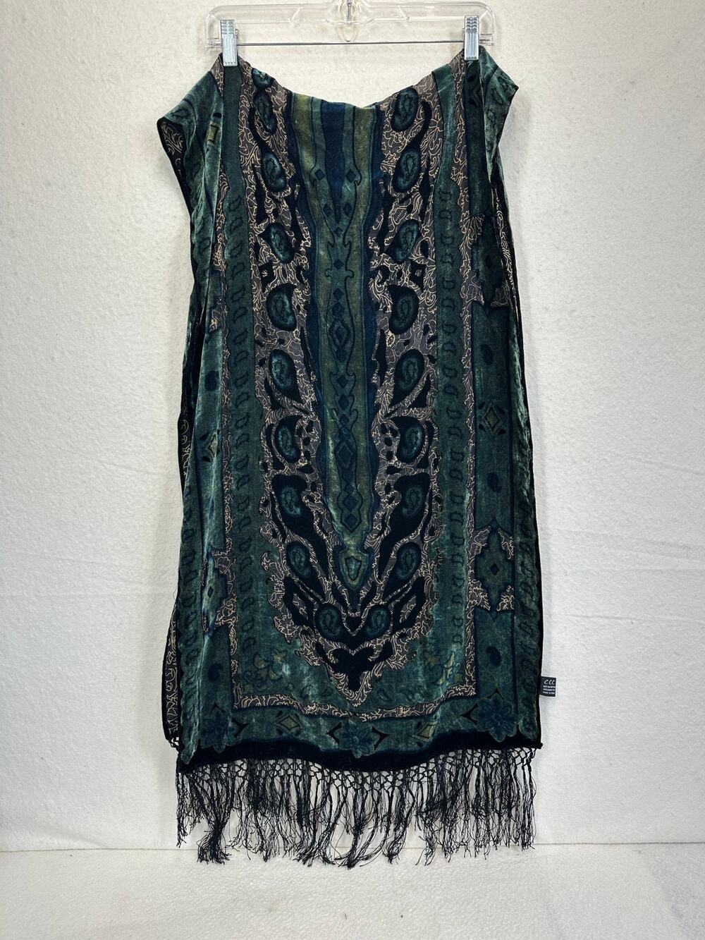 CCC Vintage Sink-and Rayon Burnout Velvet Scarf with Fringed Ends